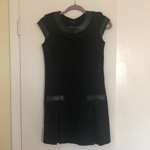 EUC Jill Stuart Black Size 4 Wool Dress - Pleated Skirt & Faux Leather Details